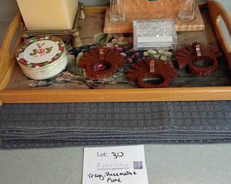 Lot 29: Decorative Serving Tray, Placemats, and Assorted Table Accessories