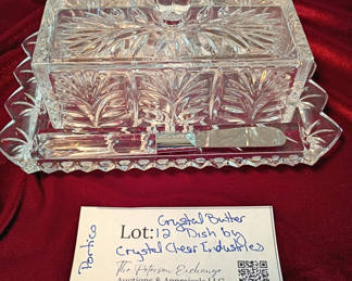 Lot 12: Crystal Butter Dish with Tray and Spreaders