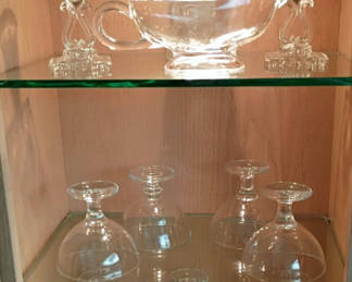 Lot 64: Clear Glass Stemware, Candle Holders, and Serving Dish