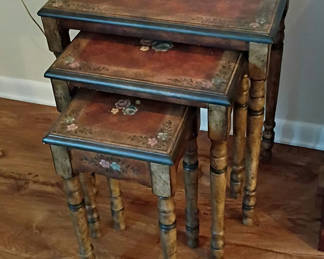 Lot 95: Set of Three Floral Painted Nesting Tables