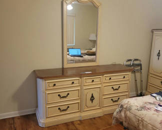 Lot 147: Cream and Wood Dresser with Mirror