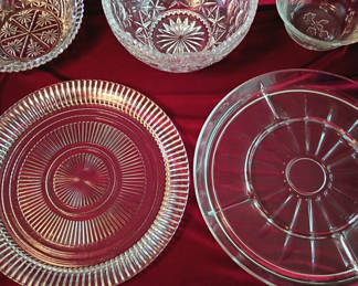 Lot 24: Assorted Pressed and Cut Glass Serving Bowls and Platters