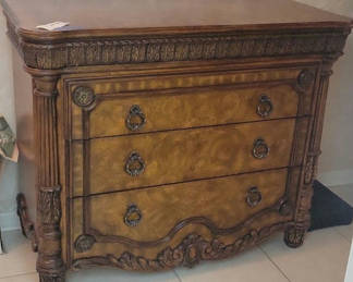 Lot 140: Ornate Three-Drawer Wooden Dresser