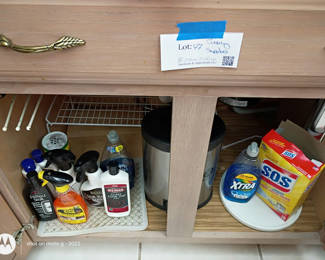 Lot 47: Assorted Cleaning Supplies and Small Trash Can