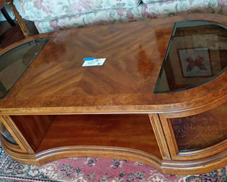 Lot 103: Wood Coffee Table with Glass Insets and Cabinet Storage