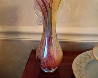 Lot 112: Multicolor Art Glass Vase with Decorative Handles