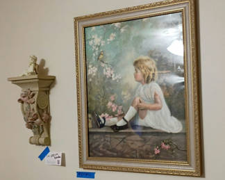 Lot 127: Framed Portrait Print of Young Girl with Bird