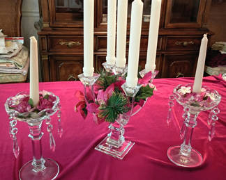 Lot 27: Crystal Candle Holders and Candelabra Set