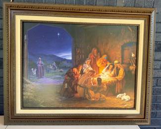 NATIVITY SCENE LIGHT OF THE WORLD FRAMED PRINT