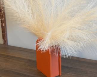 ORANGE CERAMIC VASE W FAUX PAMPAS GRASS