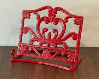 RED ENAMEL CAST IRON COOKBOOK STAND