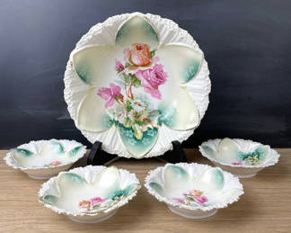 Lot 10: Antique R.S. Prussia Roses and Daisies Berry Bowl Set