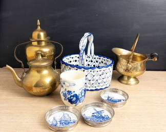 Lot 46: Traditional Blue and White and Brass Decor