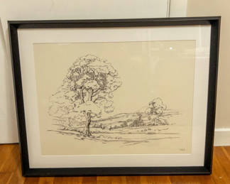 Lot 75: Pastoral Pen and Ink Framed Print