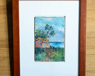 Lot 35: Impasto Beach Hut and Palm Trees Painting 