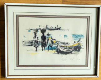 Lot 30: Moshe Gat "The Fishermen" Color Lithograph
