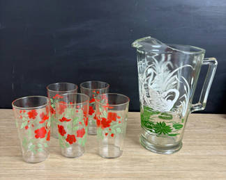 Lot 15: 1960s Pitcher and Glasses