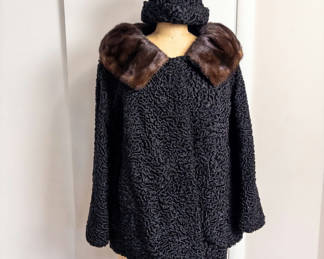Lot 62: Mid Century Persian Lamb and Mink Jacket and Hat