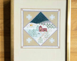 Lot 36: American Folk Art Winter Landscape Painting