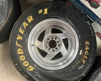 VINTAGE GOODYEAR EAGLE #1 RACING TIRE w/ POLISHED 5-SPOKE MAG WHEEL 