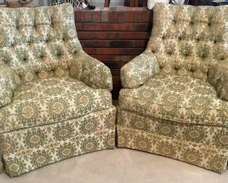 Hickory Tavern Green  Gold Patterned Arm Chairs