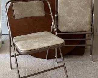 Vintage Square Metal, Round Wood Card Tables, 2 Metal Chairs