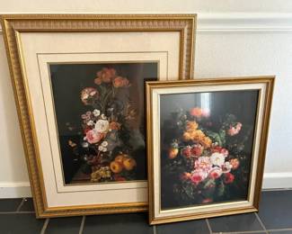 Dark Floral Still Lifes with Gold Frames
