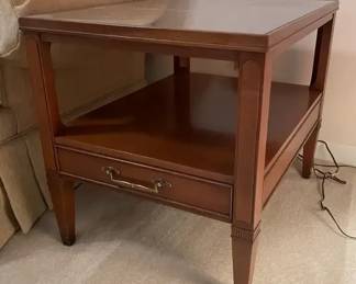 Hekman Midcentury Solid Wood Side Table w Custom Glass Top