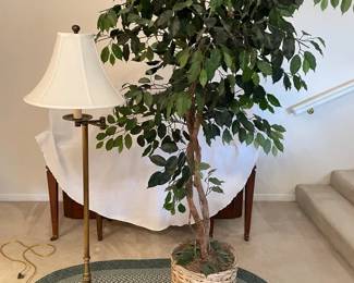 Brass Floor Lamp, Faux Tree, Braided Rug