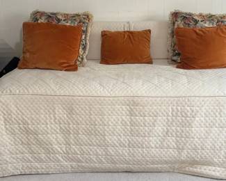 Serta Twin Mattress, Boxspring  Bed Frame With Homemade Cover  Pillow Covers, Xtra Throw Blankets
