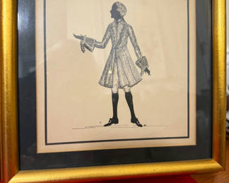 Lot 106: Set of Three Framed Black and White Costume Illustrations