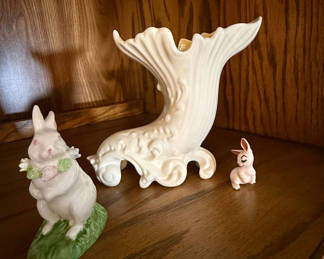Lot 50: Belleek Porcelain Vase with Rabbit Figurines