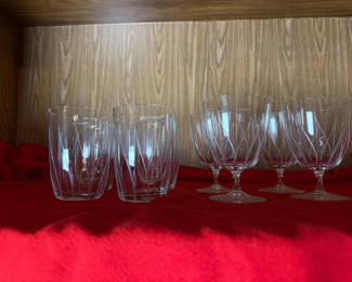Lot 54: Set of Etched Glass Tumblers and Stemmed Glasses