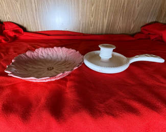 Lot 60: Ceramic Decorative Bowl and White Glass Candle Holder