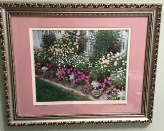 Lot 133: Framed Floral Print and Decorative Painted Pan