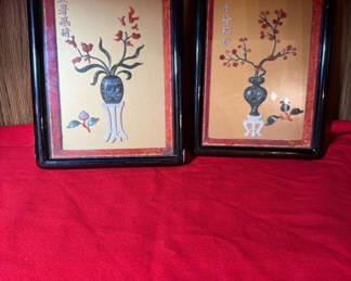 Lot 85: Pair of Asian Style Floral Framed Wall Art Pieces