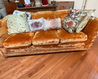 Lot 15: Velvet Sofa with Decorative Pillows
