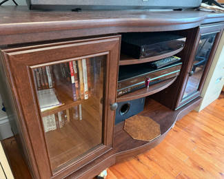 Lot 197: Wood Media Console Cabinet with Glass Doors