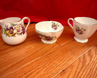 Lot 48: Clarence Bone China Floral Creamer, Bowl, and Cup