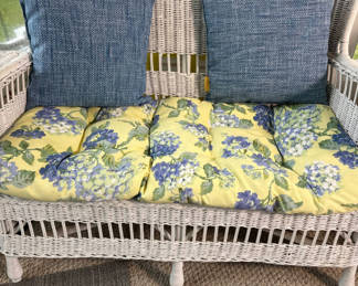 Lot 7: Wicker Loveseat with Cushions and Pillows