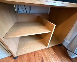Lot 195: Woodgrain Computer Desk and Shelving Unit