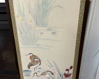 Lot 26: Framed Bird and Floral Asian-Style Artwork