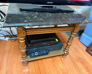 Lot 27: Wood End Table with Faux Marble Top