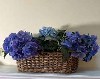 Lot 25: Wicker Basket with Blue Artificial Hydrangeas