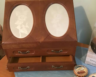 Lot 128: Wooden Jewelry Box and Assorted Decorative Items