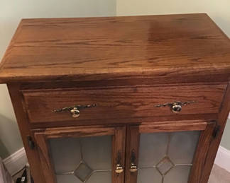 Lot 129: Wooden Cabinet with Drawers and Glass Doors