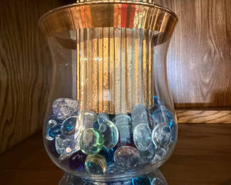 Lot 51: Glass Vase with Decorative Glass Stones and Pillar Candle