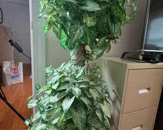 Lot 200: Artificial Potted Tree with Variegated Green Leaves