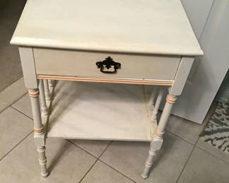 Lot 135: White Wooden Side Table with Drawer and Shelf
