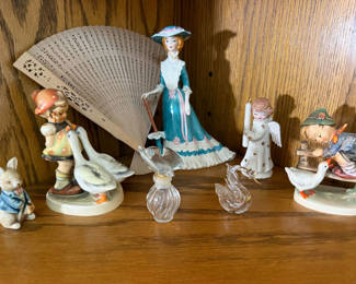 Lot 41: Assorted Porcelain and Glass Figurines with Decorative Fan